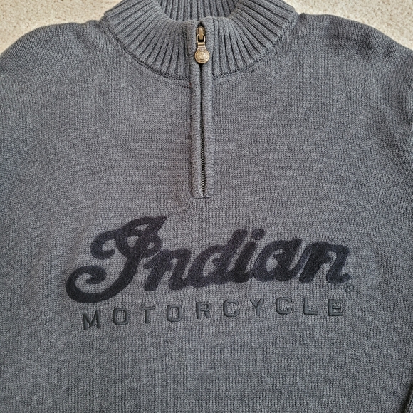 Indian Motorcycle 1/4 Zip Pullover 100% Cotton Sweater Size M Gray Embroidered - Picture 10 of 12